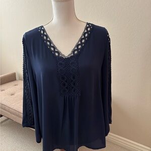 The Pioneer Woman Navy Blouse with Lace Trim